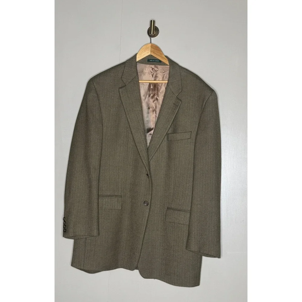 Pure New Wool Lauren Ralph Lauren Blazer 46L Herringbone Made in Canada